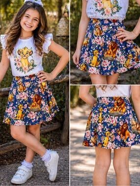 Girls Lion King Skort Skirt Wild Rich Kids Size 9/10 Disney Simba Floral